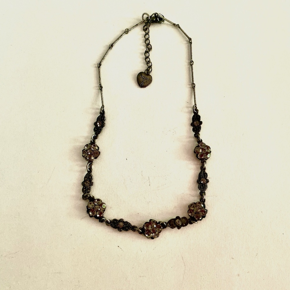 Yoni Z rhinestone and marcasite flower necklace